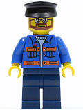 LEGO twn124 Blue Jacket with Pockets and Orange Stripes, Dark Blue Legs, Black Hat